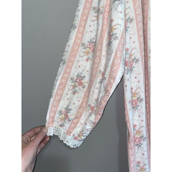 Vintage LL Bean By Lanz Flannel Nightgown Floral Ruffle Cottage Prairie Pink XL - Picture 4 of 16